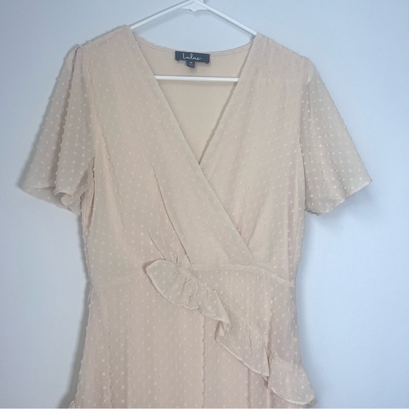 Lulus Next to You Cream Swiss Dot Ruffled Midi Dress Size Medium - Picture 5 of 14